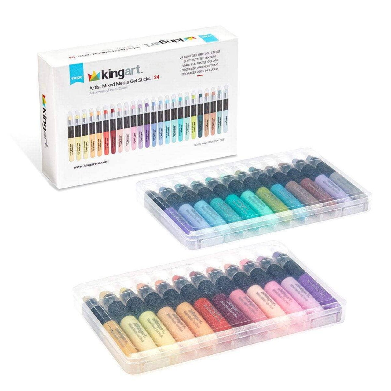KINGART® Gel Stick Artist Mixed Media Watercolor Crayons, Set of 24 Unique Pastel Colors